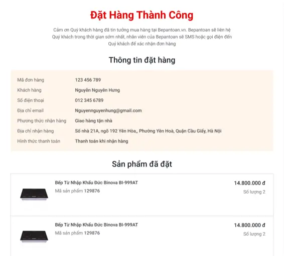 dat hang thanh cong