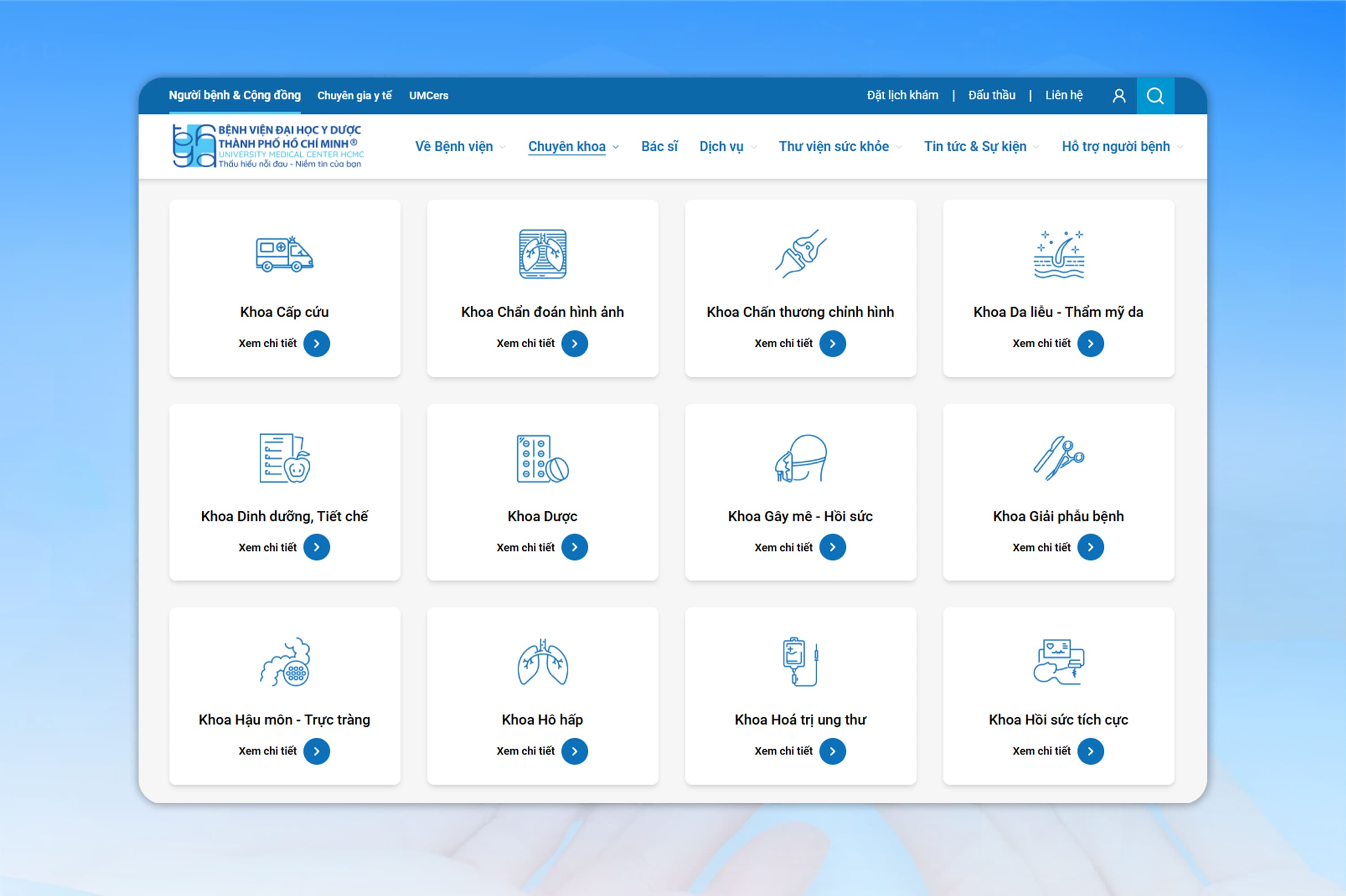 Hệ thống chuy&ecirc;n khoa được chuẩn h&oacute;a bằng icon, gi&uacute;p người d&ugrave;ng nhận diện nhanh v&agrave; điều hướng ch&iacute;nh x&aacute;c hơn