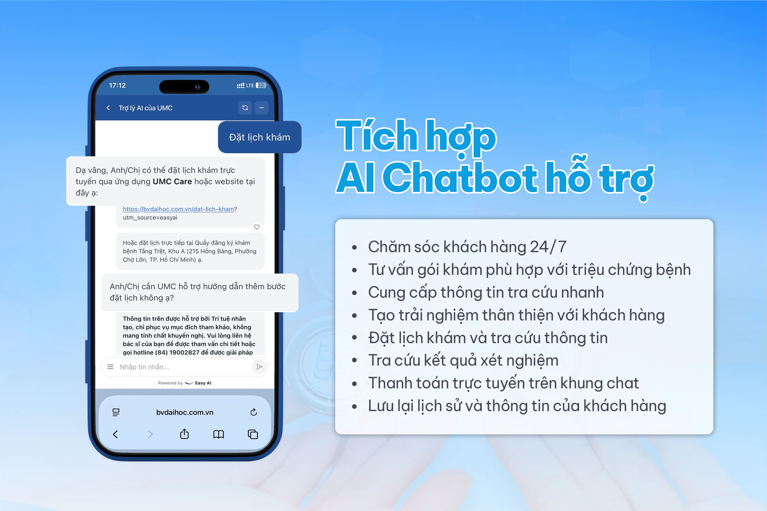 AI Chatbot - Hỗ trợ tra cứu th&ocirc;ng tin nhanh ch&oacute;ng, giải đ&aacute;p c&aacute;c thắc mắc cơ bản một c&aacute;ch tiện lợi, mọi l&uacute;c mọi nơi.